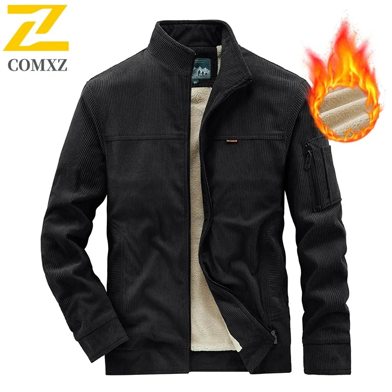 سترة COMXZ الفاخرة بياقة واقفة للرجال، ملابس كورية مريحة، تصميم بلون سادة، سترة خريف وشتاء خفيفة الوزن