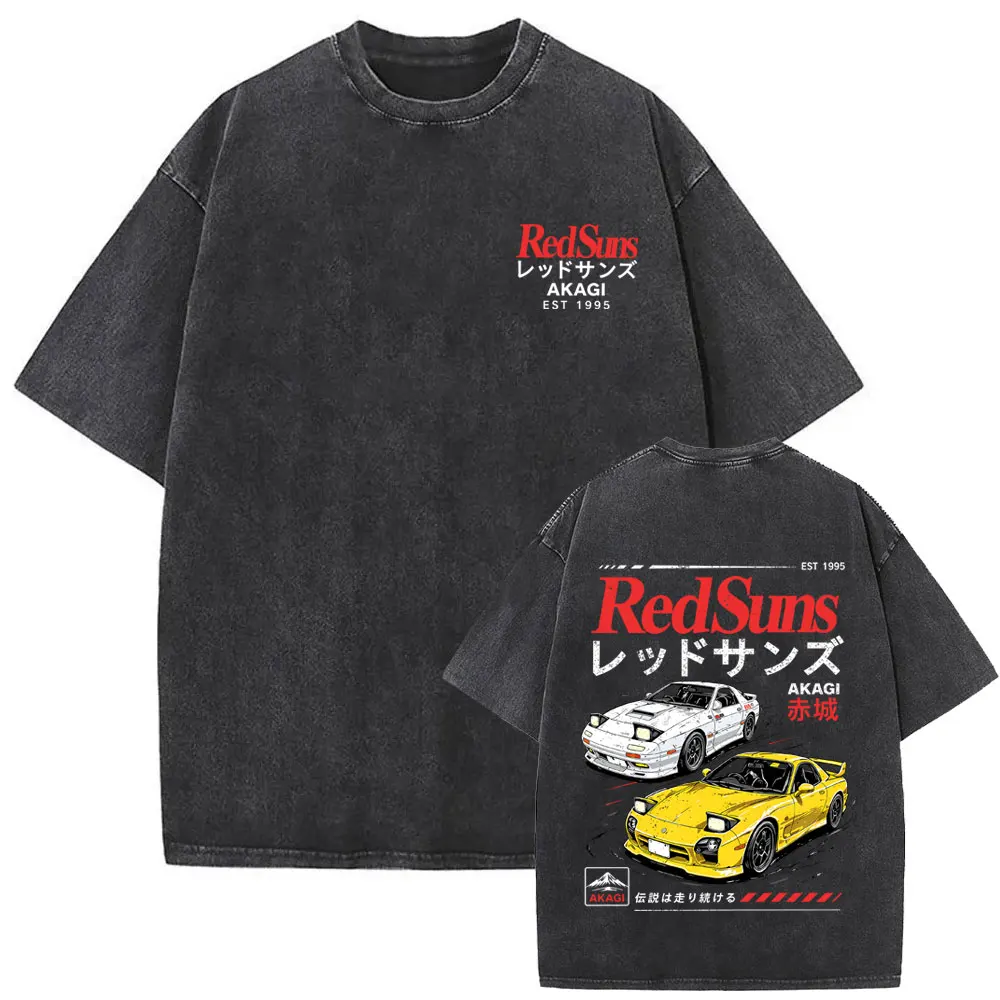 Washed Vintage Anime Initial D Drift AE86 Takumi Fujiwara Tofu Shop Akagi Redsuns T Shirt Men's Clothing Manga Oversized T-shirt