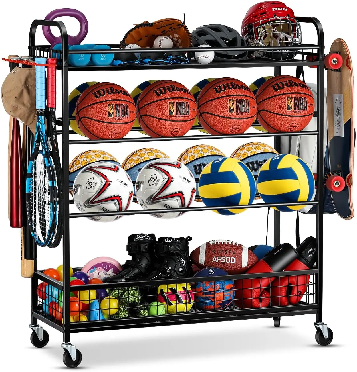 

Garage Sports Equipment Organizer - Rolling Ball Storage Bin With Wheels, Garage Sports Gear Ra Outdoor Basketball Ras For