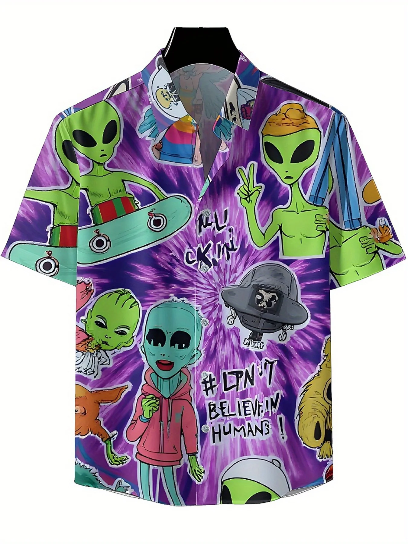 Męskie koszule hawajskie w dużych rozmiarach, wzór kamuflażu kosmitów, wygodne ubrania młodzieżowe premium, topy Y2K