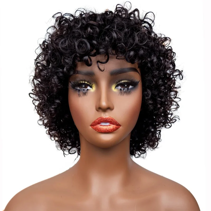 

Short Curly Wigs for Black Women with Bangs Natural Black Curly Afro Wig Big Bouncy Fluffy Kinky Synthetic Wig for Daily Party