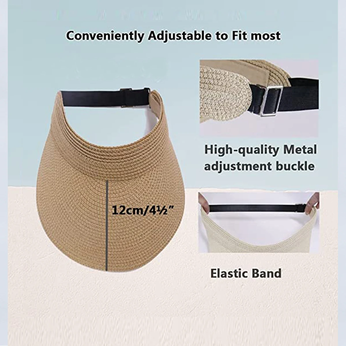 Empty Top Straw Hat For Women Summmer Adjustable Wide Brim Foldable UV Beach Sun Visor Running Tennis Golf Panama Bucket Caps