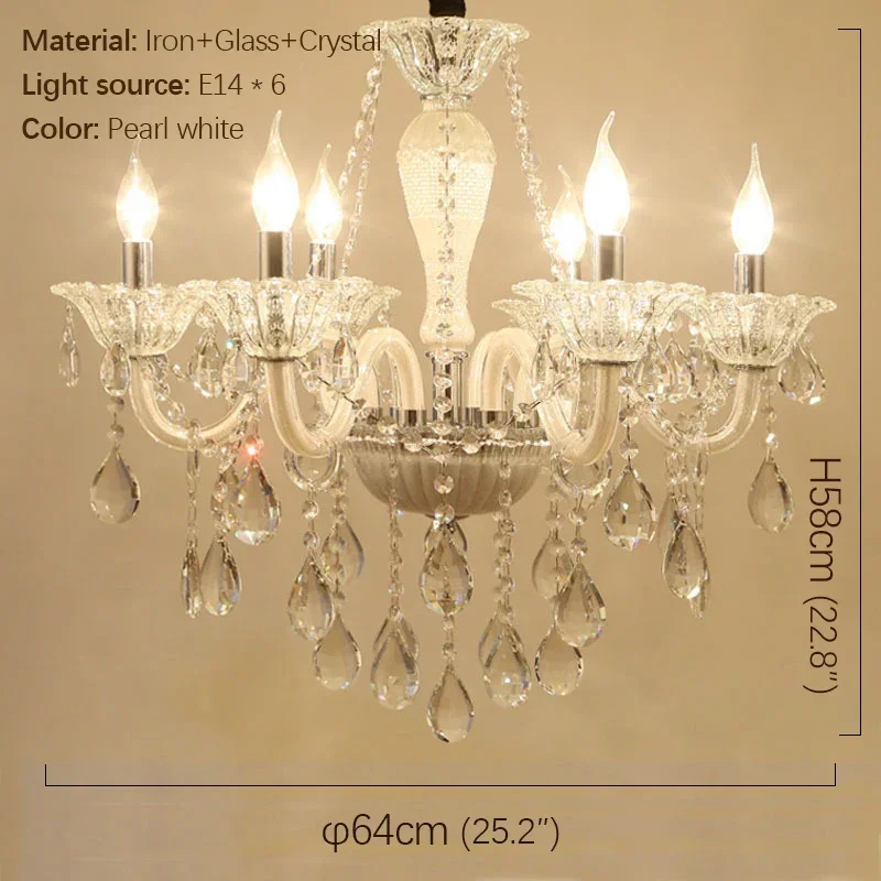European Crystal Pendent Lamp White Candle Lamp Luxury Art Living Room Restaurant BedroomVilla Hotel KTV Chandelier