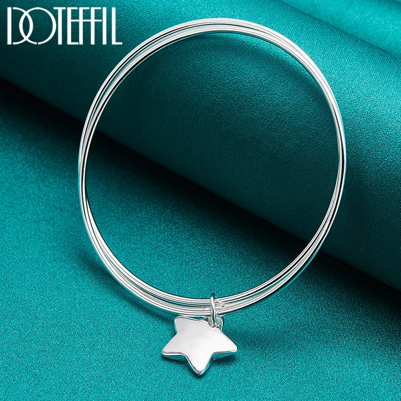 DOTEFFIL 925 Sterling Silver Three Circle Star Bangle Bracelet For Woman Man Wedding Engagement Fashion Charm Party Jewelry