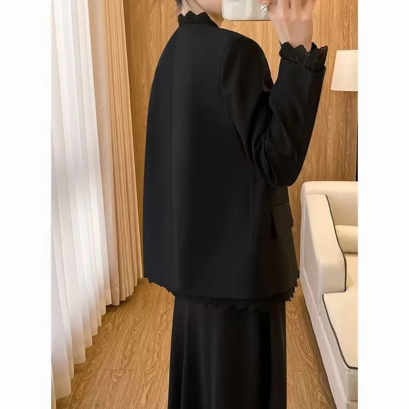 2025 nouveau Blazer femmes Style coréen dentelle épissage polyvalent couleur unie bouton Cardigan