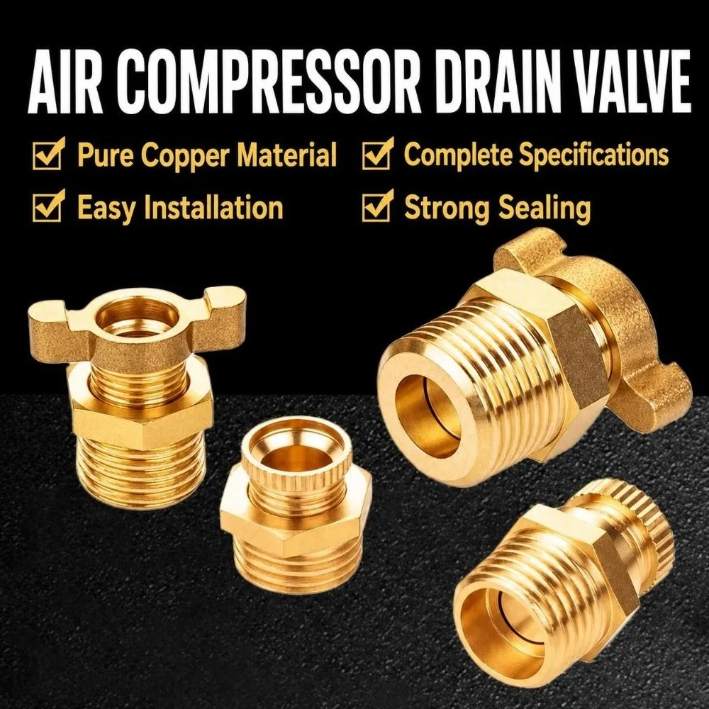 New Brass Air Compressor Drain Valve Hand-Turn Male Thread Air Compressor Drain Brass Drain Cock