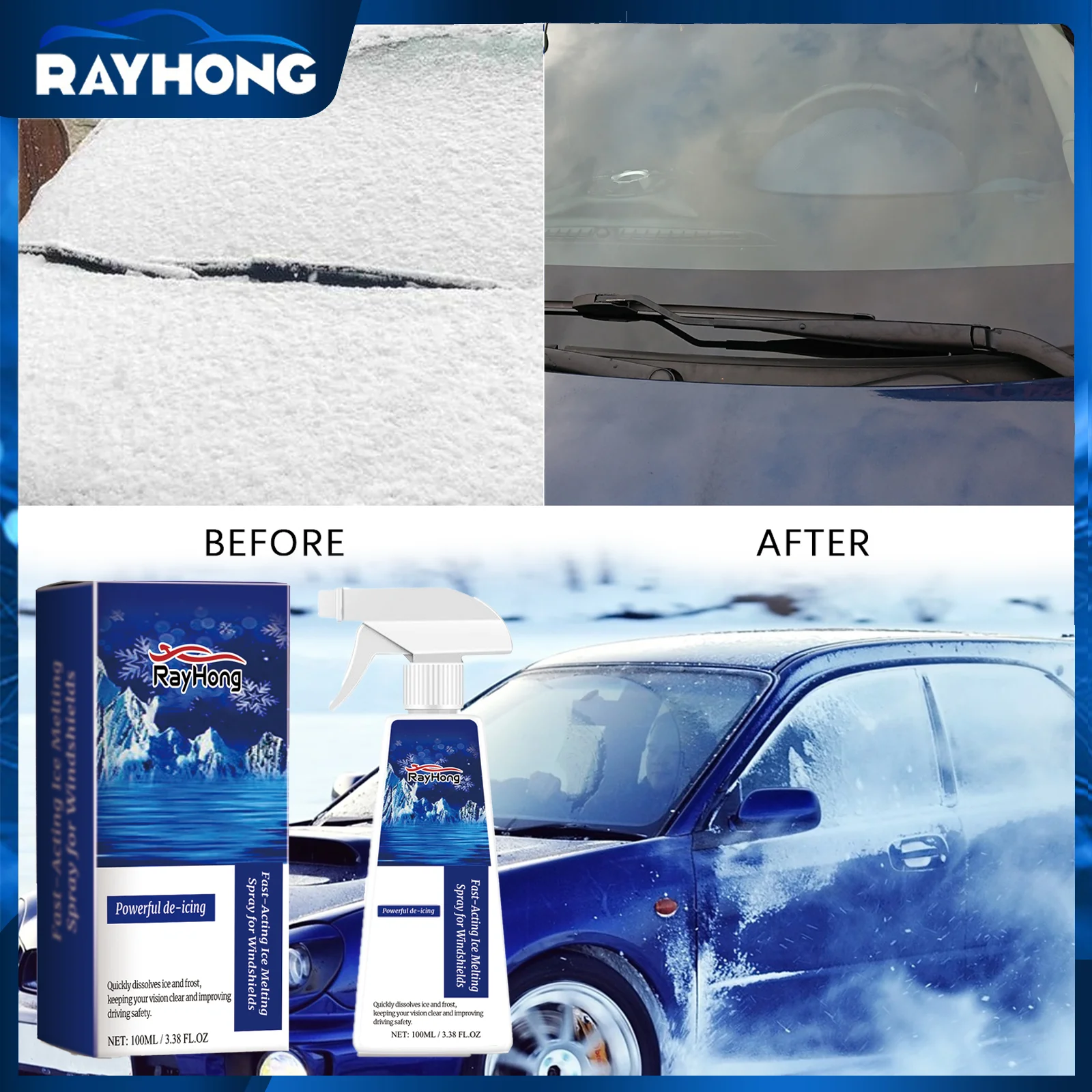 رذاذ مضاد للثلج 100 مل لزجاج السيارة مزيل الصقيع السريع مع مثبط التآكل يعمل في الطقس البارد القصوى للقيادة الآمنة في الشتاء #1
