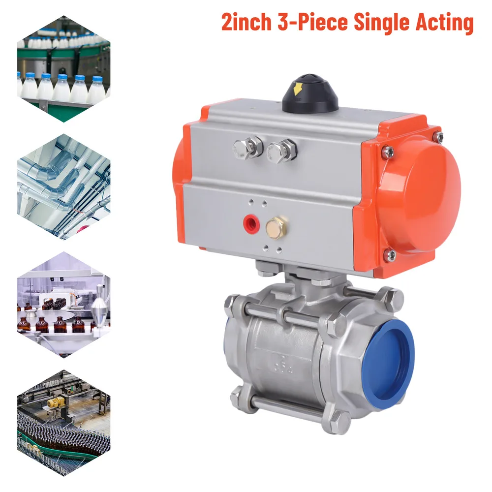 Three-piece Single-acting Pneumatic Air Actuated Stainless Ball Valve Single Acting 0~1000 Psi High Precision & Wear Resistanant