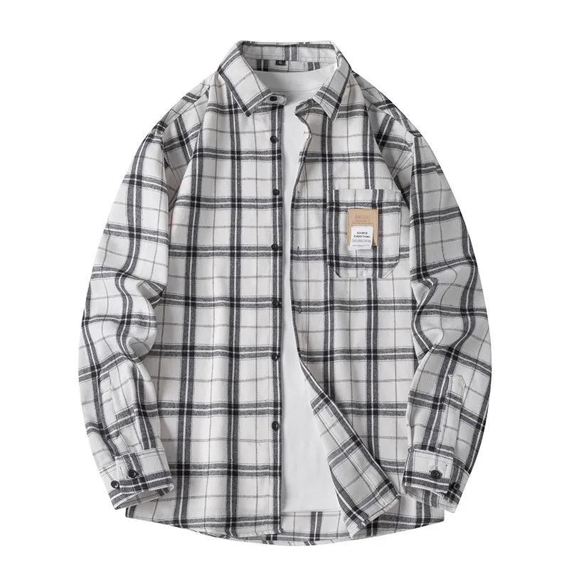 

Мужская рубашка-жакет в клетку с длинным рукавом, весенне-осенняя, свободного кроя, в корейском стиле, тонкая, модная, городская, повседневная, на пуговицах, не требует глажки