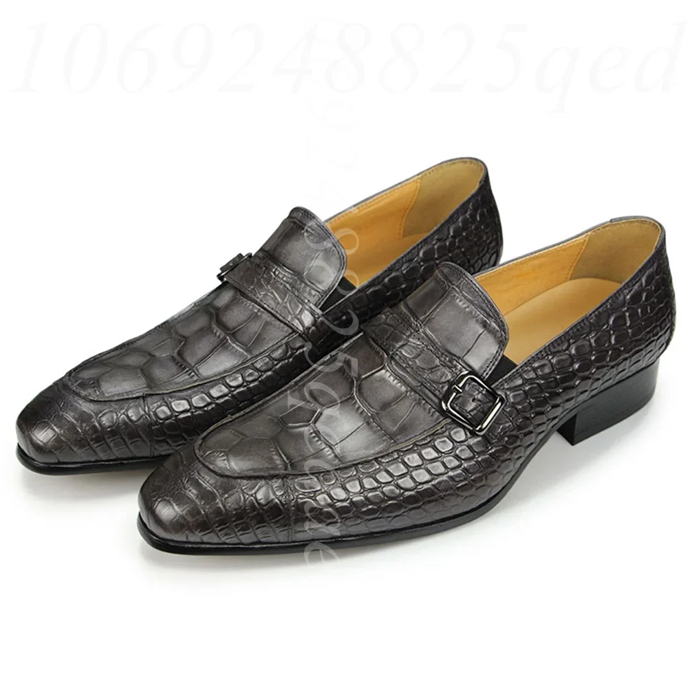 Mens Loafer Natural Cowhide Leather Handmade Printing Slip-on Men Shoe Zapatos De Hombre High Quality Luxury Business Office