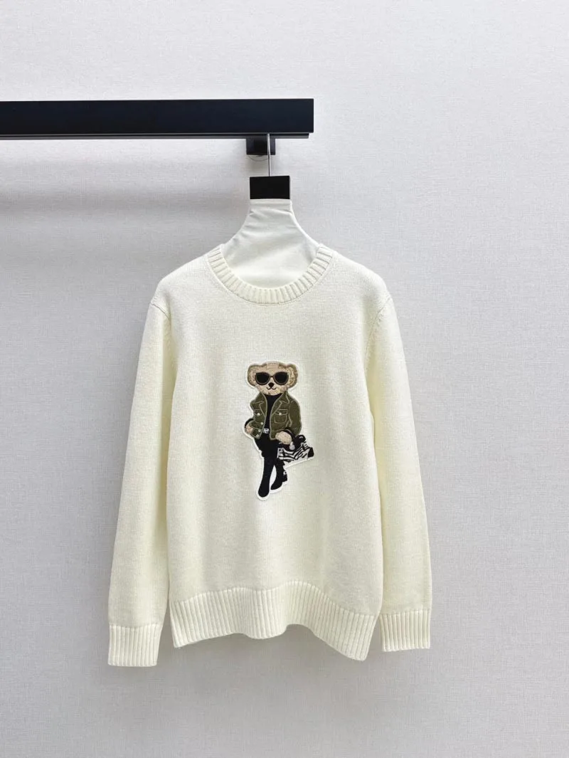 2024 Autumn/Winter New Women's Sweater Fashion Loose Cartoon Teddy Bear Sweater Round Neck Knitted Wool Hoodie Versatile