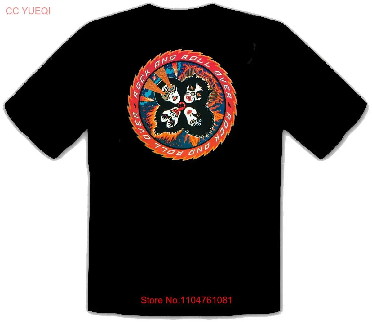 تي شيرت Kiss Rock and Roll Over Metal Rules أسود ممتع للموسيقى 020 عتيق مغسول ممتد قليلاً ناعم للجنسين ملابس غير رسمية