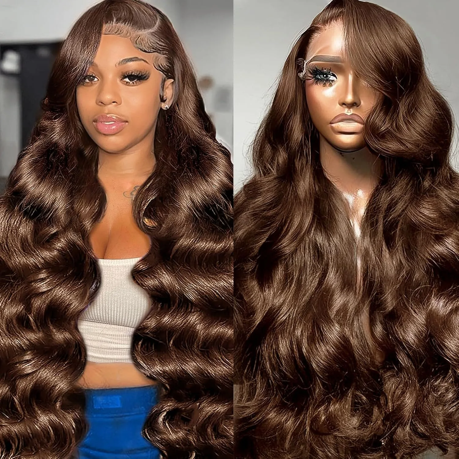 Chocolate Brown Lace Front Wig 13x4 HD Body Wave Lace Front Wigs Human Hair Pre Plucked Colored Frontal  Brown Human Hair Wig