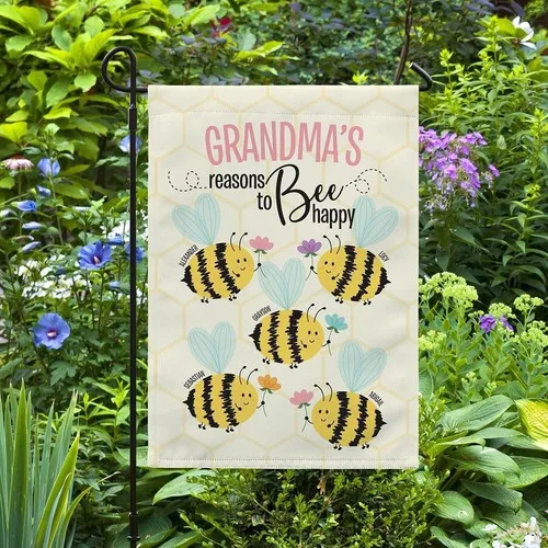 Personalized Grandma  39 s Reason To Bee Happy Garden Flag  Mother  39 s Day Gif RRC