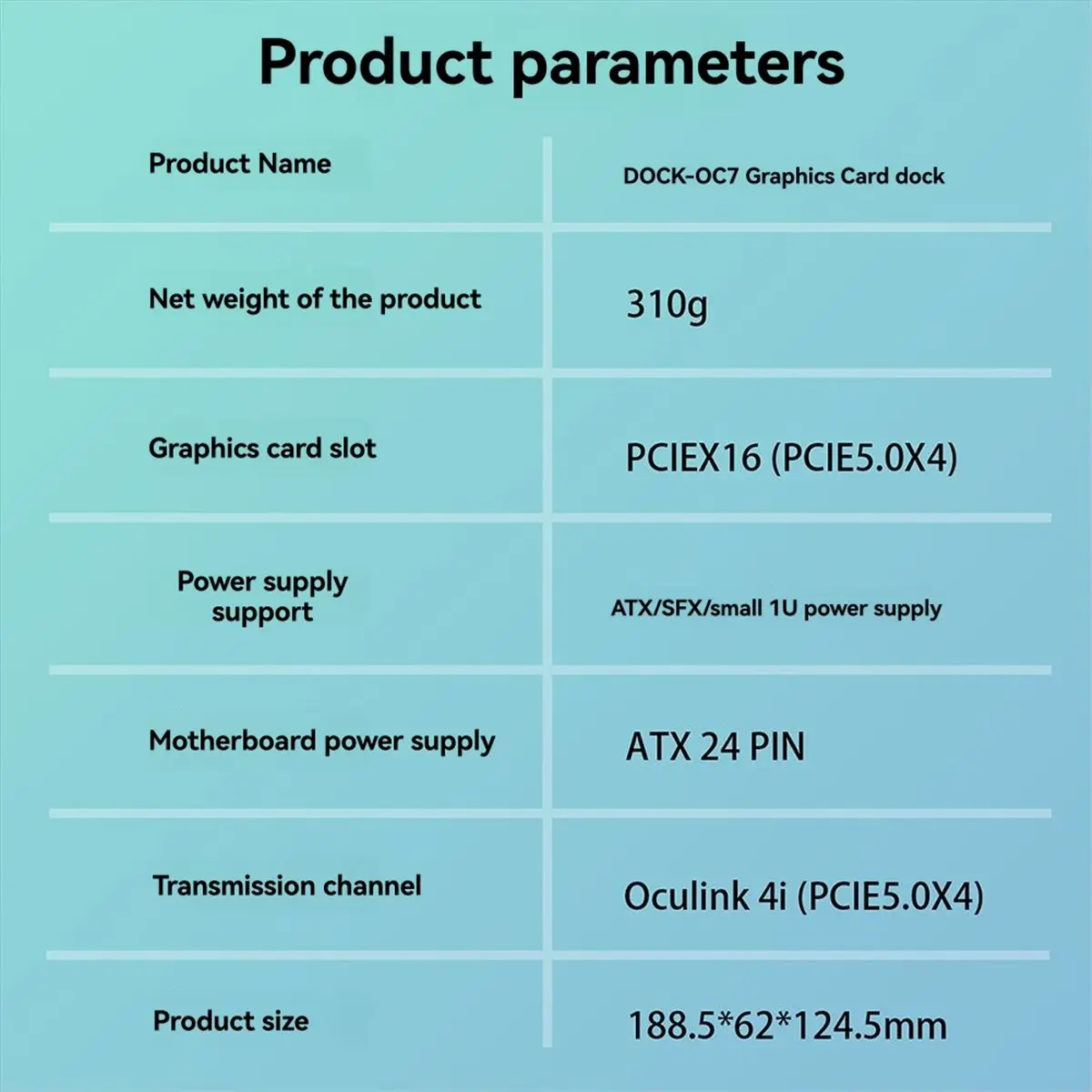 OCuLink GPU Dock PCIe 5.0x4 GDP كمبيوتر محمول إلى بطاقة رسومات الفيديو الخارجية M.2 Oculink SFF8611 إلى PCIE X16 أسود