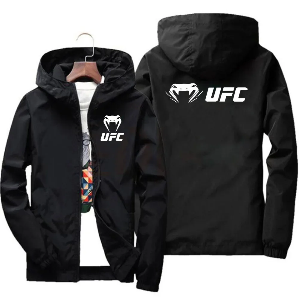 

Куртка-бомбер с капюшоном на молнии 2026 UFC Fighting Logo: дышащая, модная, для фитнеса, повседневная, высококачественная, для активного отдыха