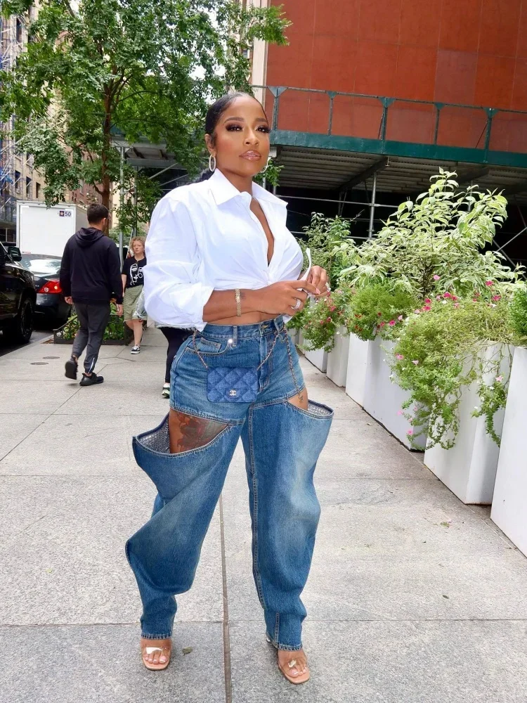 

Four Seasons of The Hundred and One in The Elastic Jeans Female Retro Washed High-waisted Straight Work Style Pants