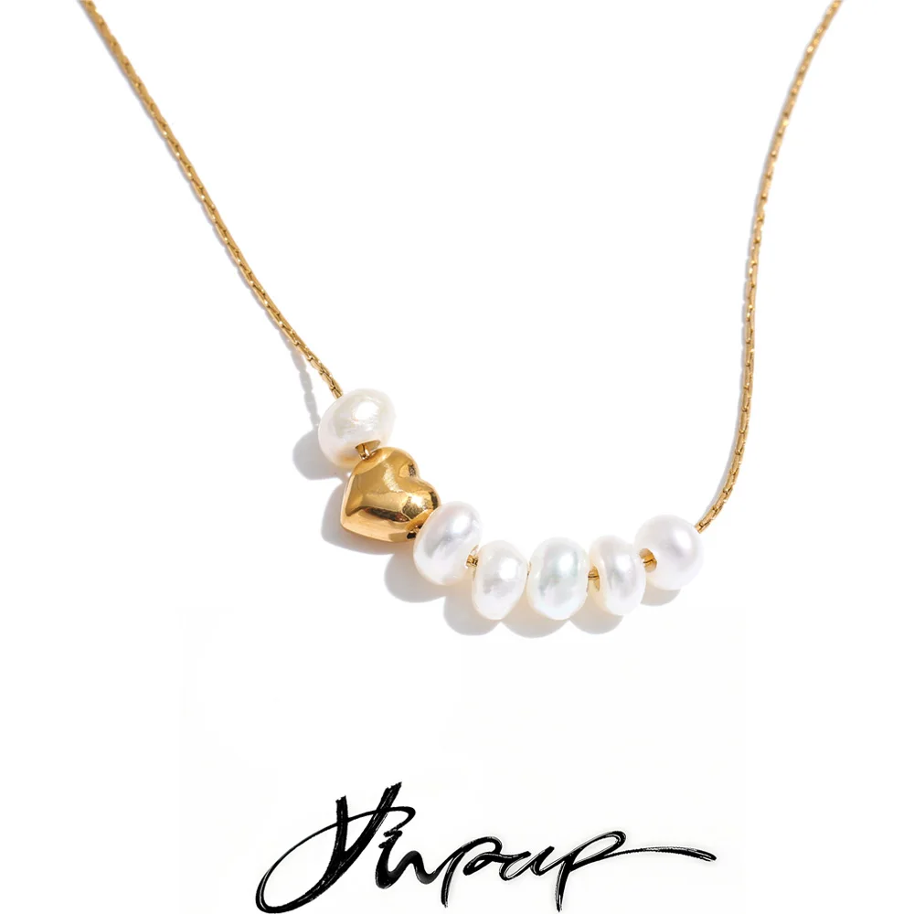 Yhpup Halskette mit Herzanhänger aus natürlichen Süßwasserperlen für Damen, Edelstahl, hochwertiger Modeschmuck, Geschenk