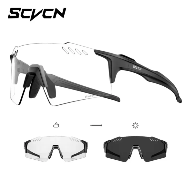 SCVCN randlose photochrome Sonnenbrille, modische Sonnenbrille, Fahrradbrille, photochrome Sportbrille für Herren, Mountainbike-Brille, Fahrradbrille, MTB-Brille, UV400