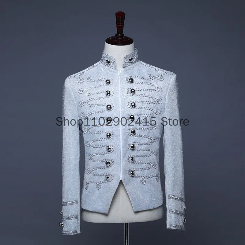 Men\'s Punk Officer Military Drummer Blazer Jacket Double Brested Stand Collar Vintage Blazers Mens Stage Prom Orchestra Costumes