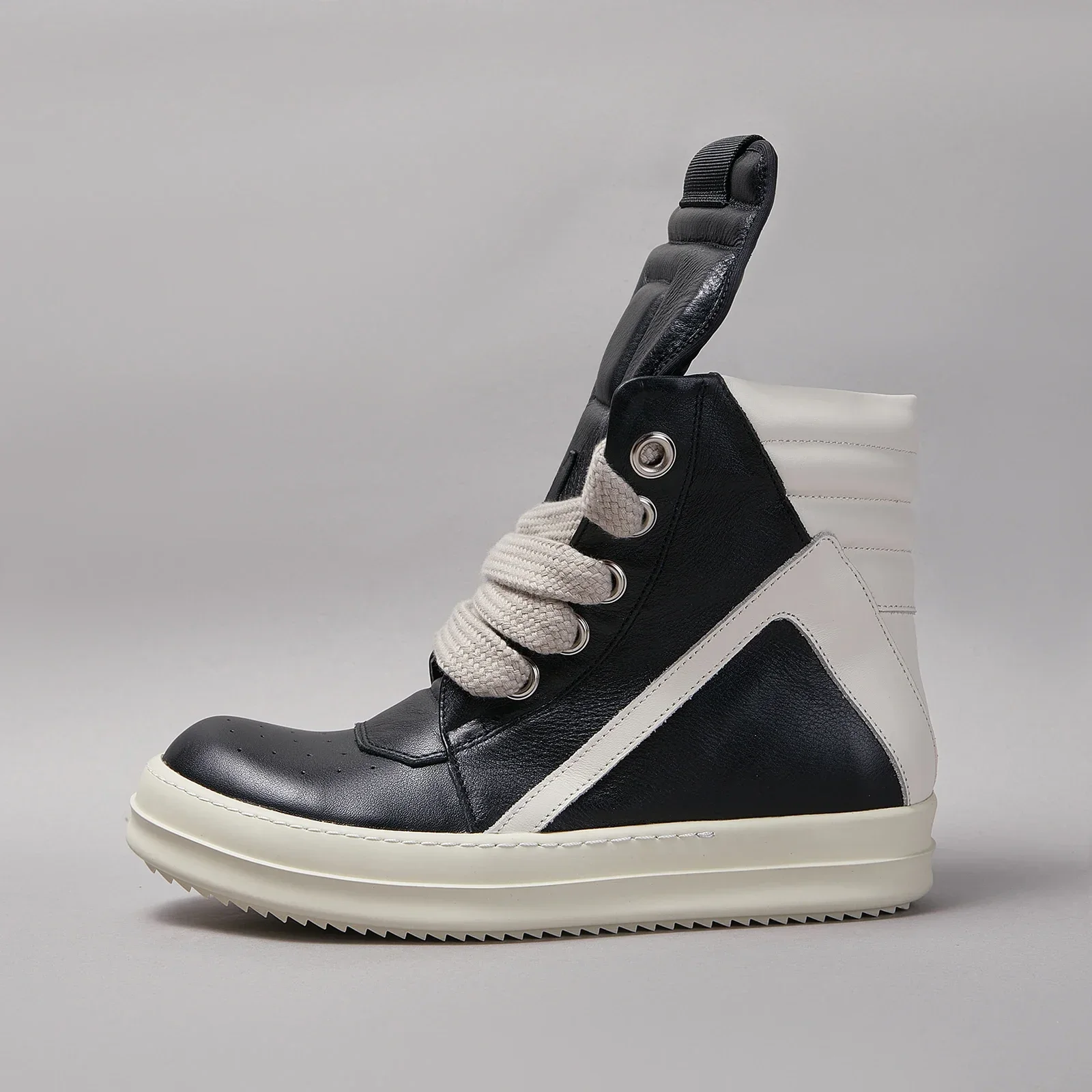 Brand Casual Men Shoe High Top Quality Rowen Women Sneaker Jumbo Laces Ankle Boot Geobasket Black Leather Zip Flat Luxury Shoe