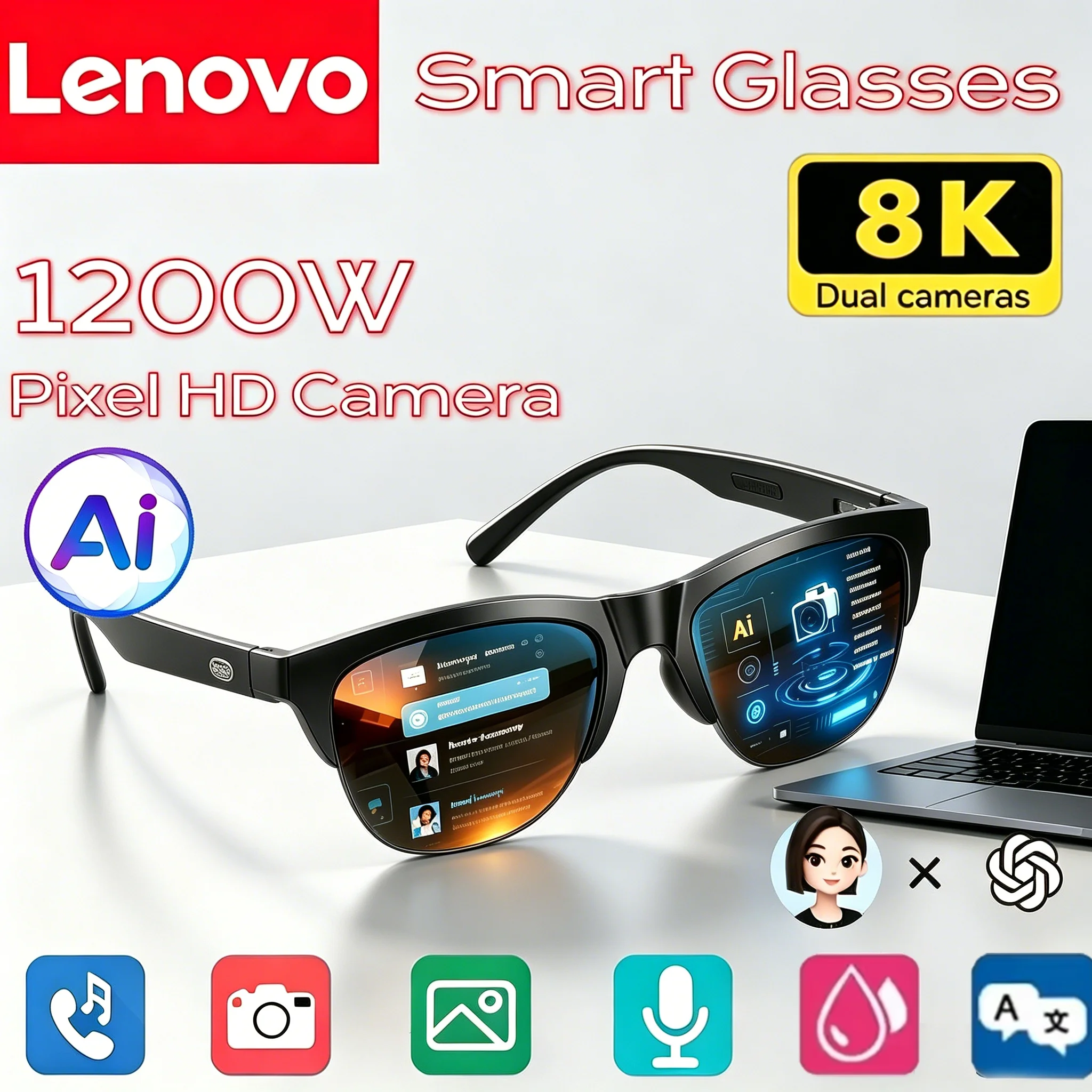 lenovo-2026新型aiスマートグラス-8kサングラス-ai翻訳-hd通話-aiチャット-ロギング-音楽再生