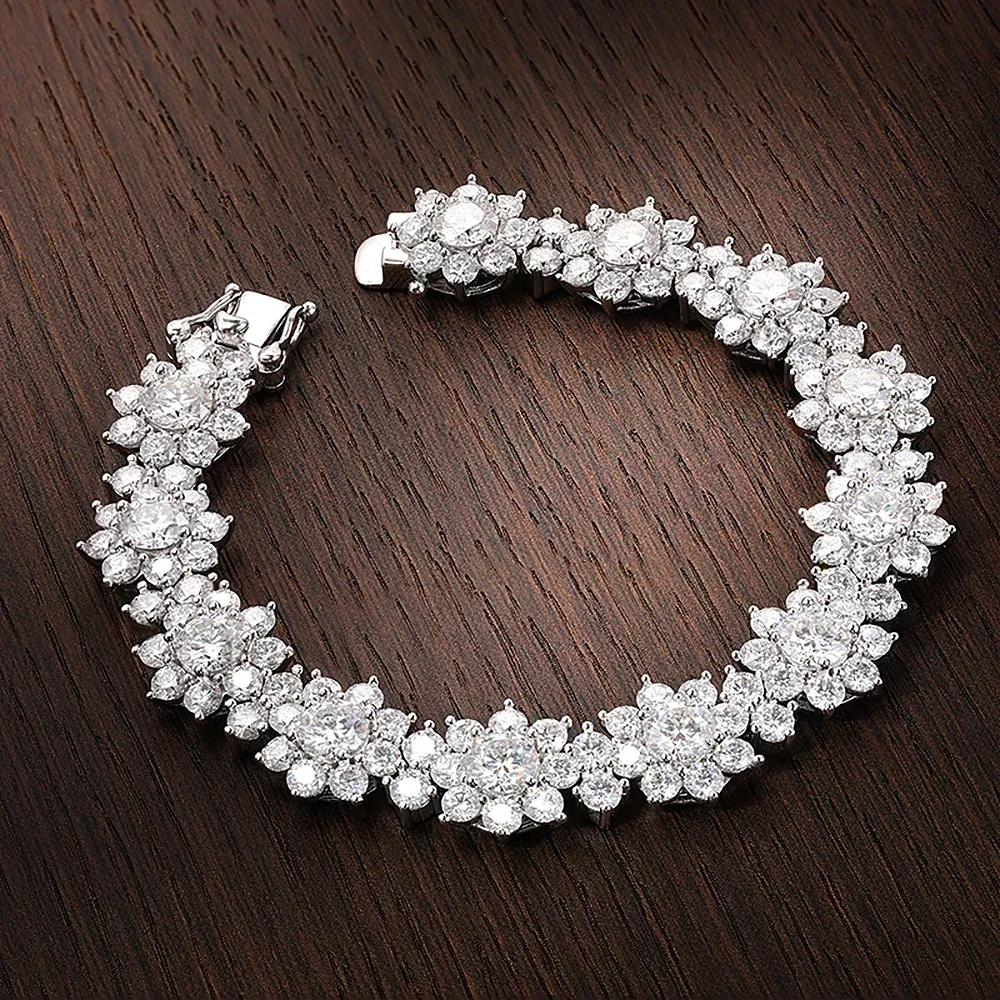 Luxury Flower Moissanite Jewelry Set 925 Sterling Silver Lab Diamond Sunflower Bracelet Necklace for Women Bride Wedding Party