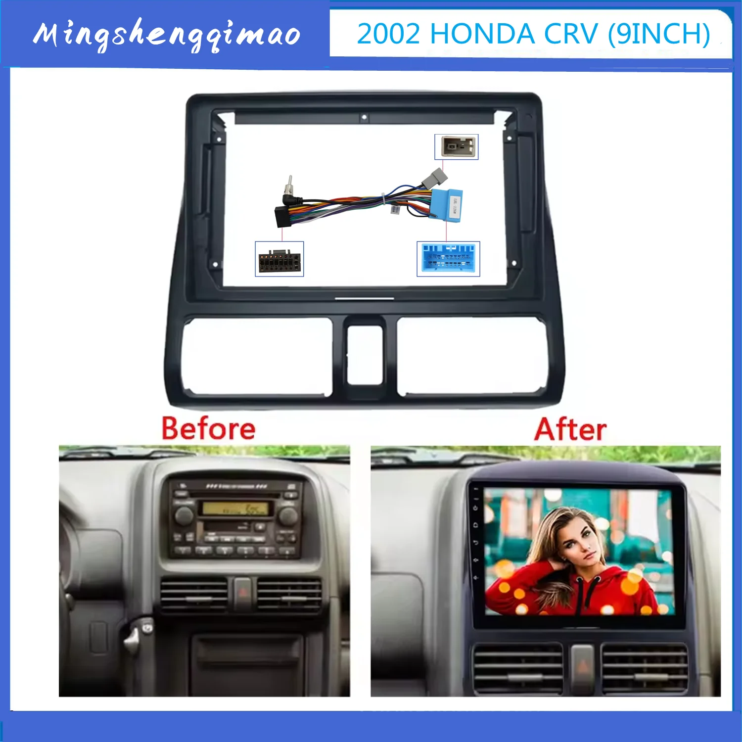 

9 Car Fascia For Honda CR-V 2001 2002 2003 2004 2005 2006 Video Panel Player Audio Radio Dash 2 Din Frame Dashboard Mount Kit