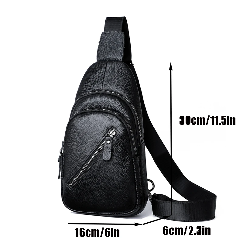 Bolso de pecho informal de cuero de vaca 100% para hombre, bandolera de viaje, de cuero genuino