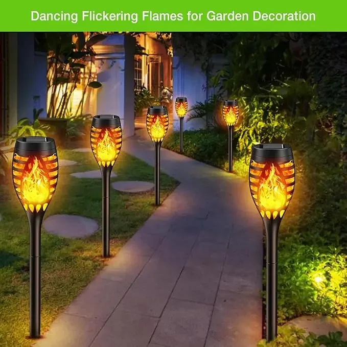 Garden Solar Lights Outdoor Flickering Flames Torch Solar Path Light Dancing Flame Lighting Dusk to Dawn Flickering Torches