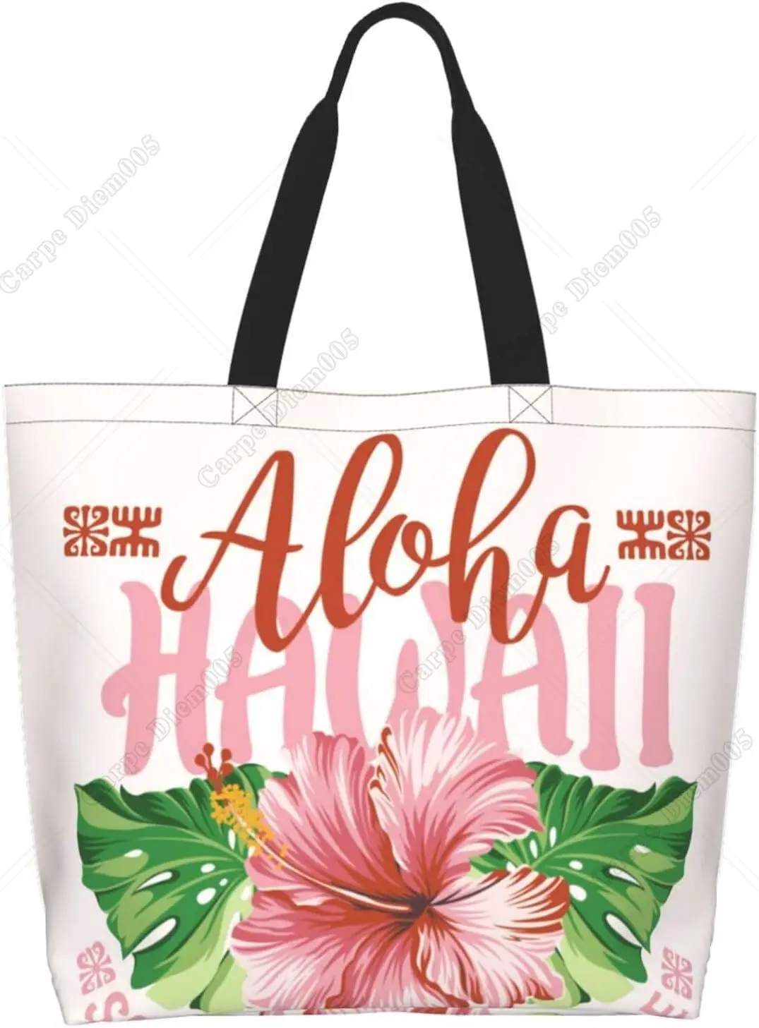 Aloha havaí hibisco saco de compras verão flor sacos de armazenamento grande capacidade sacos de compras saco portátil viagem sacola um tamanho