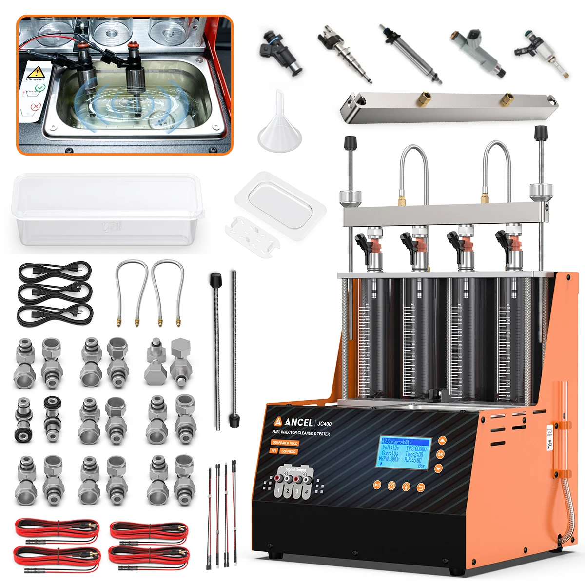 

ANCEL JC400 автомобильный тестер для очистки топливных форсунок для PFI GDI пьезоинжектор 0-20 бар машина для очистки форсунок под давлением