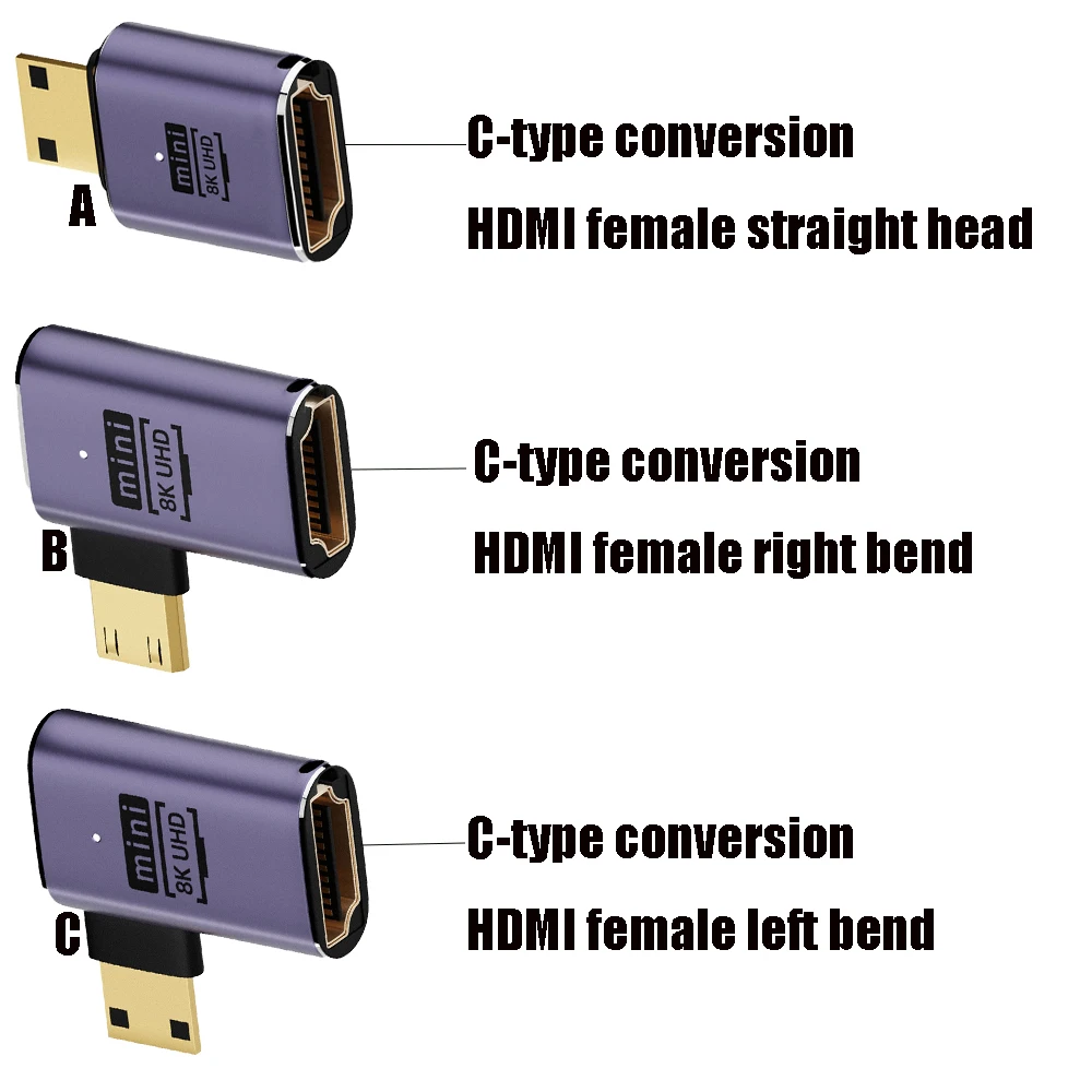 HDMI Female C8K-01Straight Head/- C8K-07 To Mini Micro With Light Support 8K High-definition Adapter C-type Adapter UHD2.1