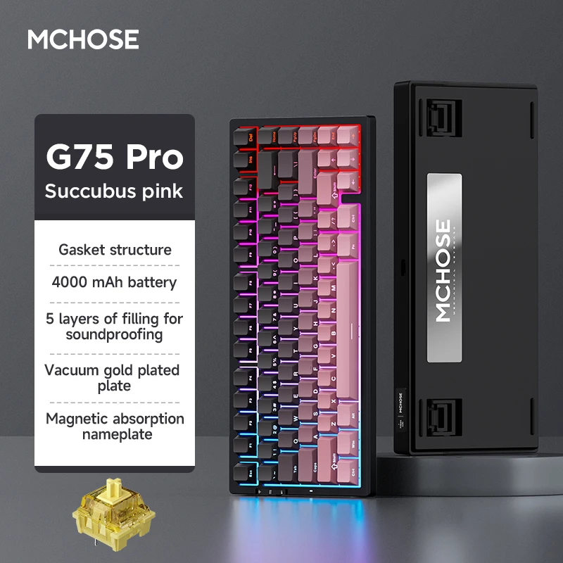 

G75 Pro 2.4G Wireless/Bluetooth/Wired Gaming Mechanical Keyboard RGB Customized 75% Layout OEM Profile Gasket Structure 4000 mah