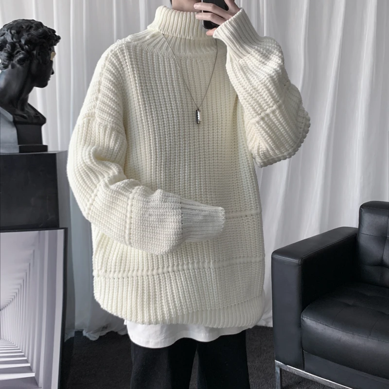 Rollkragenpullover Herren Langarm Rollkragenpullover 2024 Herbst Winter Herren Casual Koreanischer Stil Mode Warmer Strickpullover