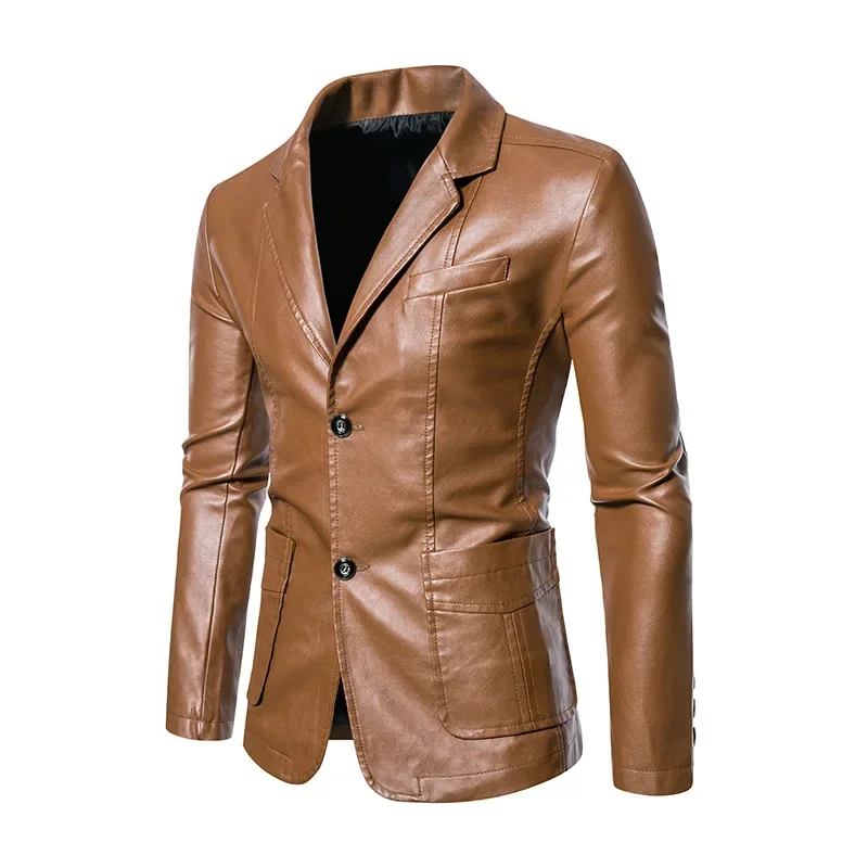 

2023 Autumn and Winter New Men's Leather Suit Casual Coat Lapel PU Leather Suit Leather Jacket