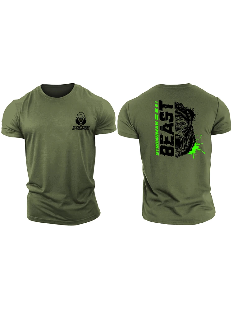 3D Printing Strongman Beast Green - Gym T-Shirt High Quality Cotton Men\'s Short Sleeve Top Muscular Men Tough Guy T-Shirt