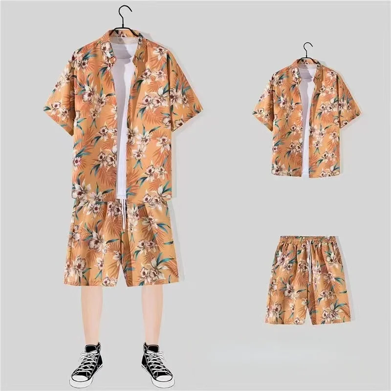 Summer Men's Casual Beach Suit Loose Handsome Hawaiian Beach Travel Quick Drying Short Sleeve Floral Shirt Shorts Two Piece Set