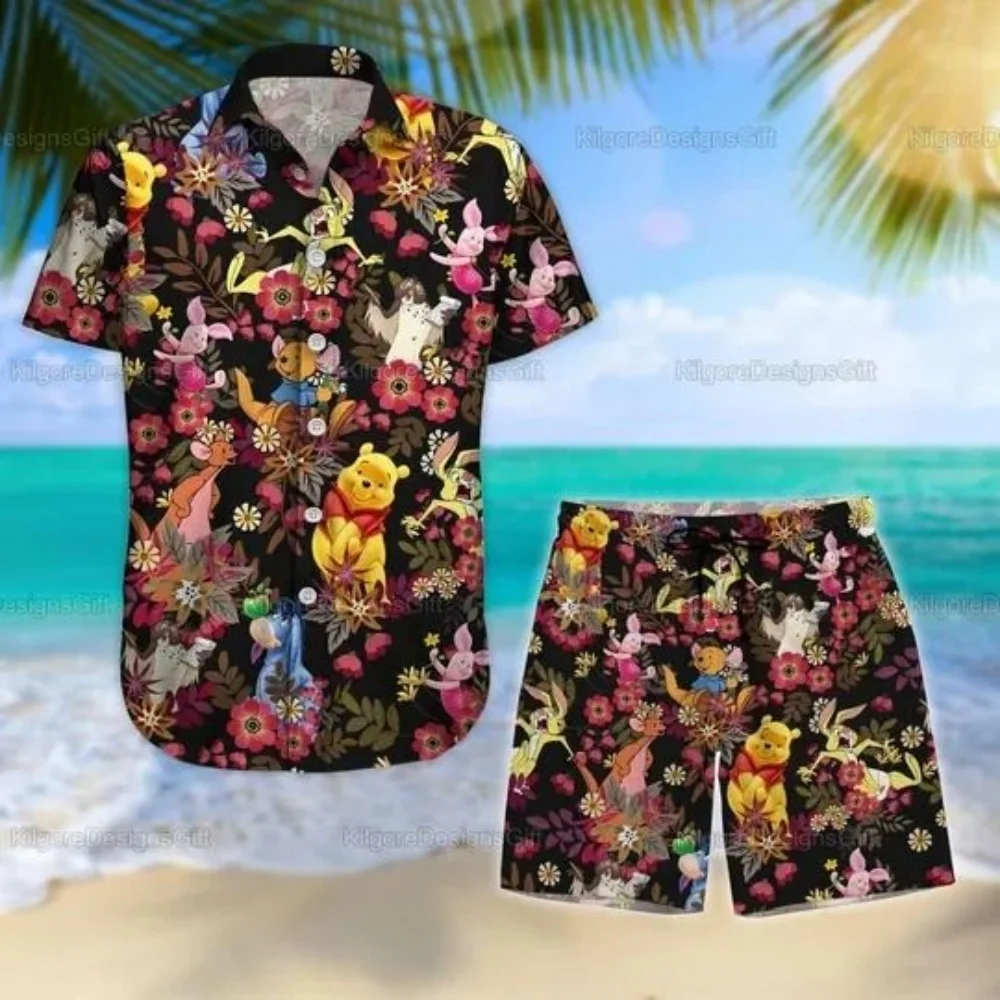 Disney Hawaii Économie College en 3D pour hommes et femmes, Costumes à la mode, Tigrou mignon, Costumes à boutons Disney pour garçons, Manches courtes, Buts Beach C, Nouveau