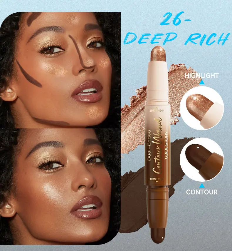 6색 하이글로스 펄 컨투어링 스틱 페이스 브라이트닝 슬리퍼 실크웜 펜 매트 피니쉬 페이스 컨투어 섀도우