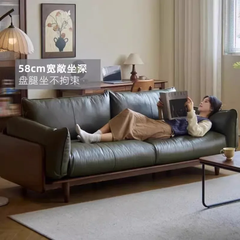 

Simple sofa oak leather straight log