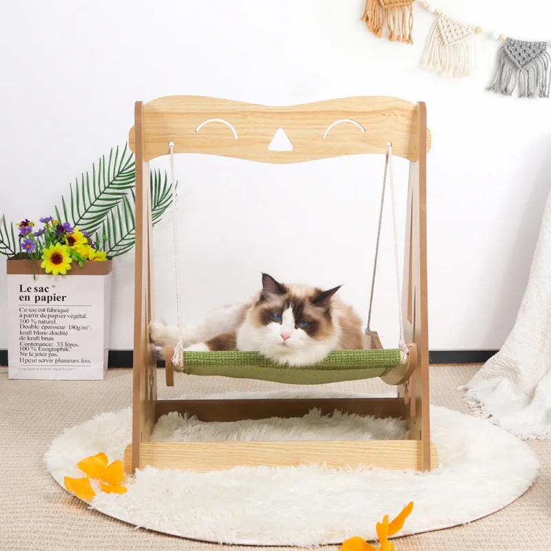 

Pet Hanging Cat Hammock Lounger Cat Bed Wooden Frame Swing Elevated Durable Pet Bed Cat Chair for Indoor Cats Easy Assembly