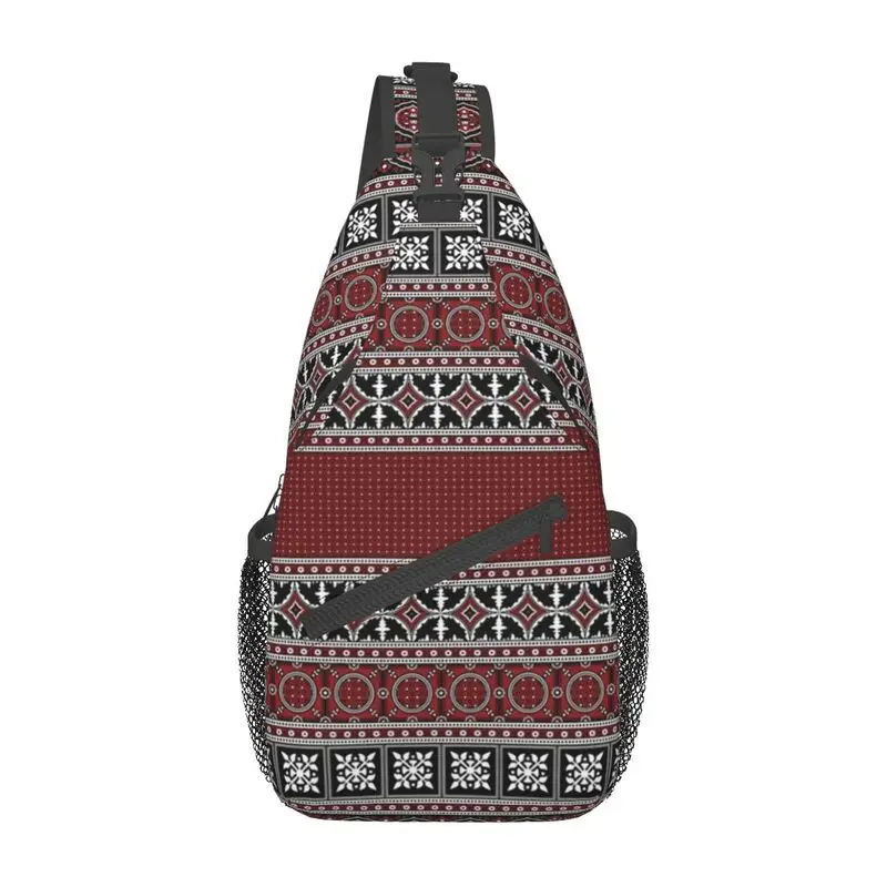 Fashion Red Ajrak Pattern Crossbody Sling Backpack Men Pakistan Ethnic Tribe Art Shoulder Chest Bags for Traveling