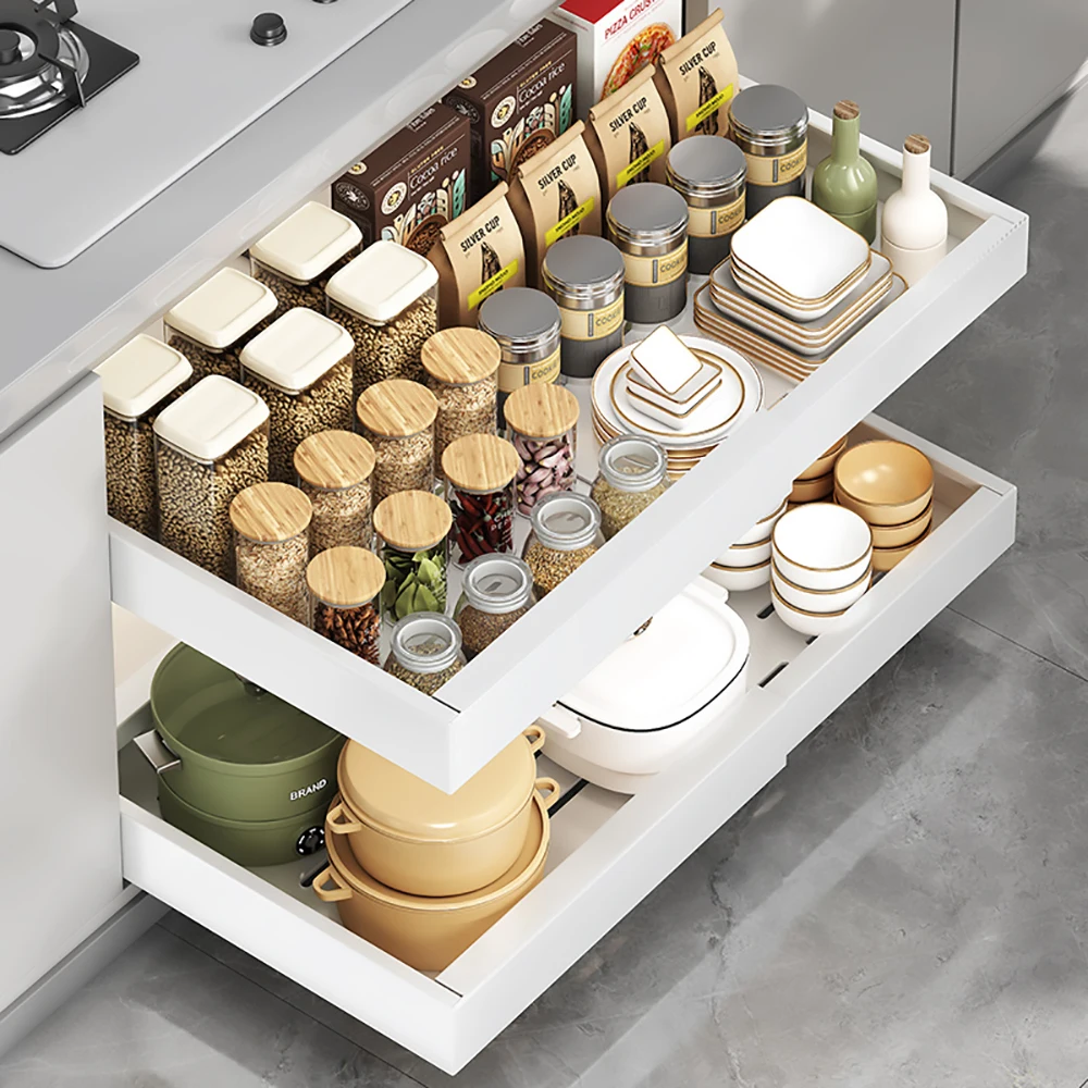 Cajón telescópico de cocina de acero al carbono, estante de almacenamiento extensible extraíble, organizador deslizante para armario, 34-50cm