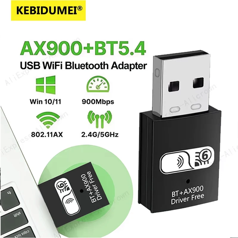 

KEBIDUMEI WIFI6 USB WiFi Receiver AX900 Bluetooth 5.4 Wireless Adapter Dual Band 2.4G+5GHz 900M Network Card Dongle For Win10/11