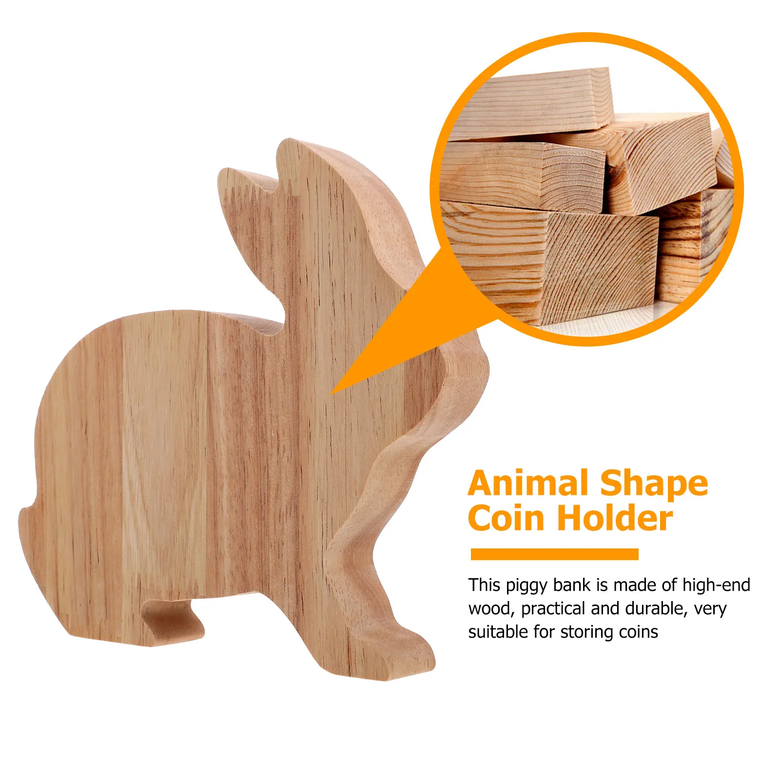 

Rabbit Piggy Bank Unique Cute Money Coin Holder Small Practical Wooden Animal Attractive