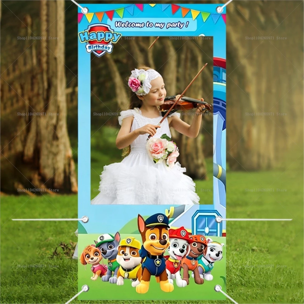 Cute Paw Patrol Dog Team Photo Booth Frame Props Kids Birthday Baby Shower Shooting Background Photo Studio Wall Banner Decor view 5