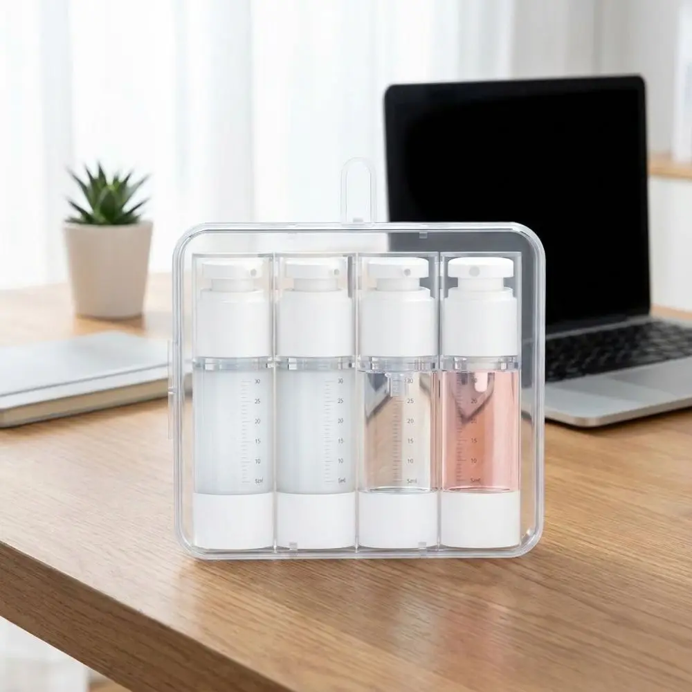 Transparentes Reise-Nachfüllflaschen-Set, wiederverwendbar, mit Aufbewahrungsbox, Shampoo-Leerbehälter mit Skala, platzsparend – Detail 9