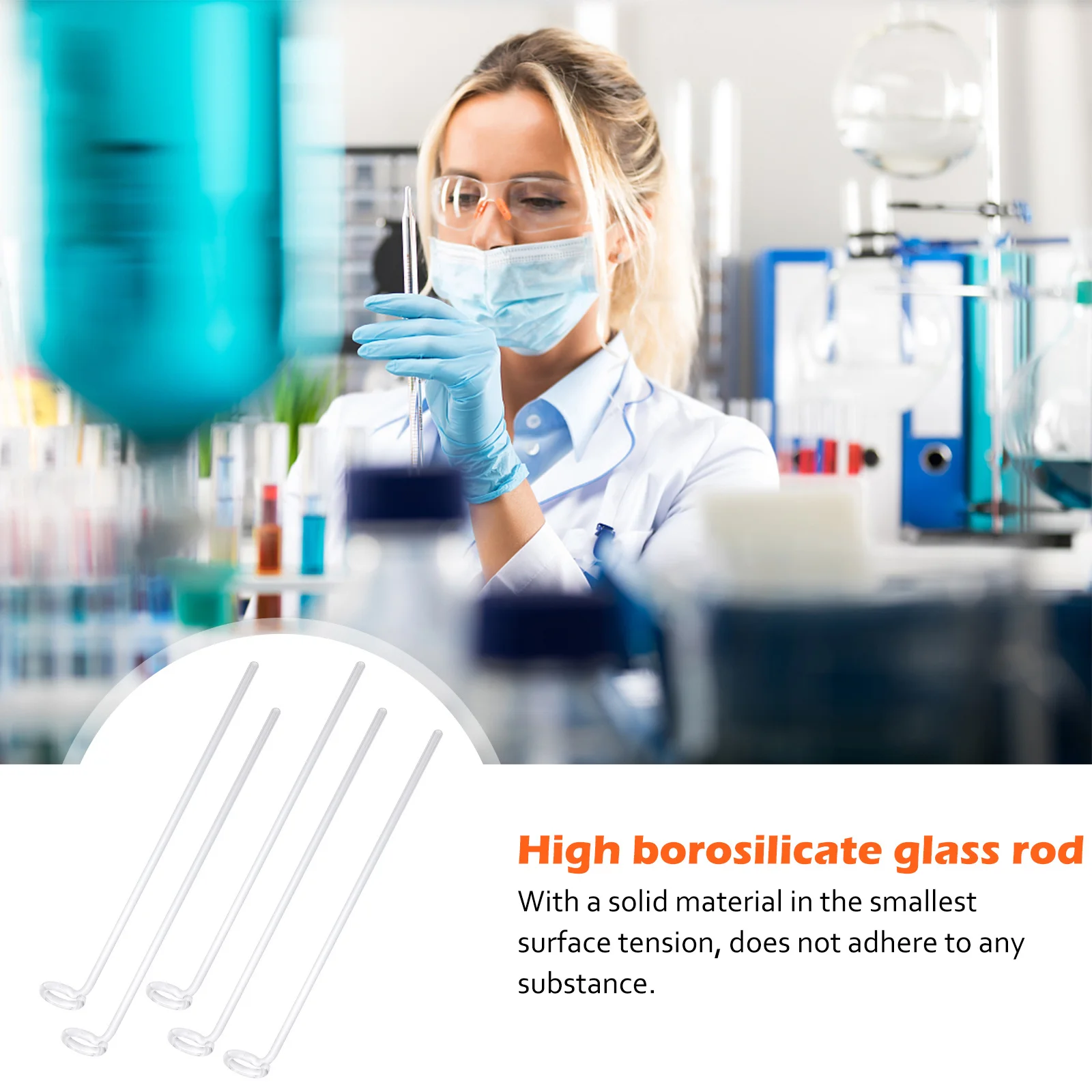 

5Pcs Laboratory Transparent Glass Rod Durable Chemical Resistant Stirring Use Smooth Surface Labs Stirring Rod