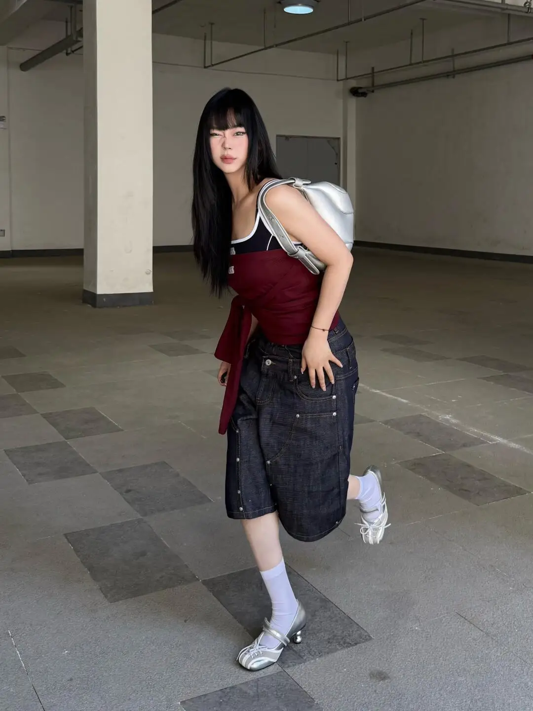 

Летние американские ретро Y2K черные джинсовые шорты женские винтажные повседневные брюки-карго с высокой талией женские свободные капри джинсы до икры